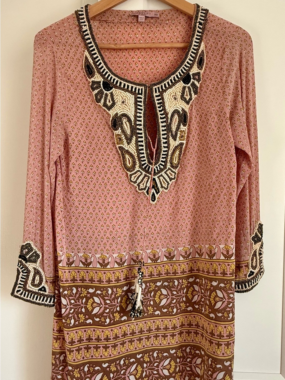 Calypso St. Barth Pink Beaded Embellished Silk Tunic